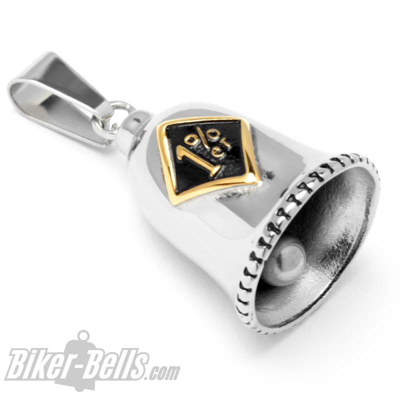 Biker-Bell mit goldenem 1%er Zeichen Edelstahl Motorrad Glocke Onepercenter Outlaw